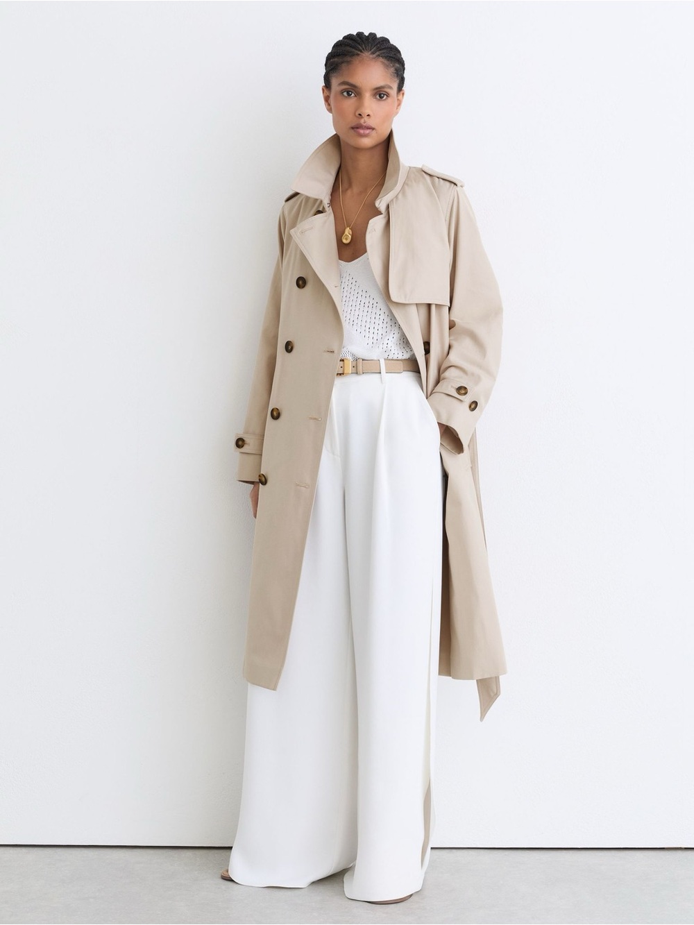 Reiss Azura Hooded Insert Trench Coat Size 10 Stone Beige